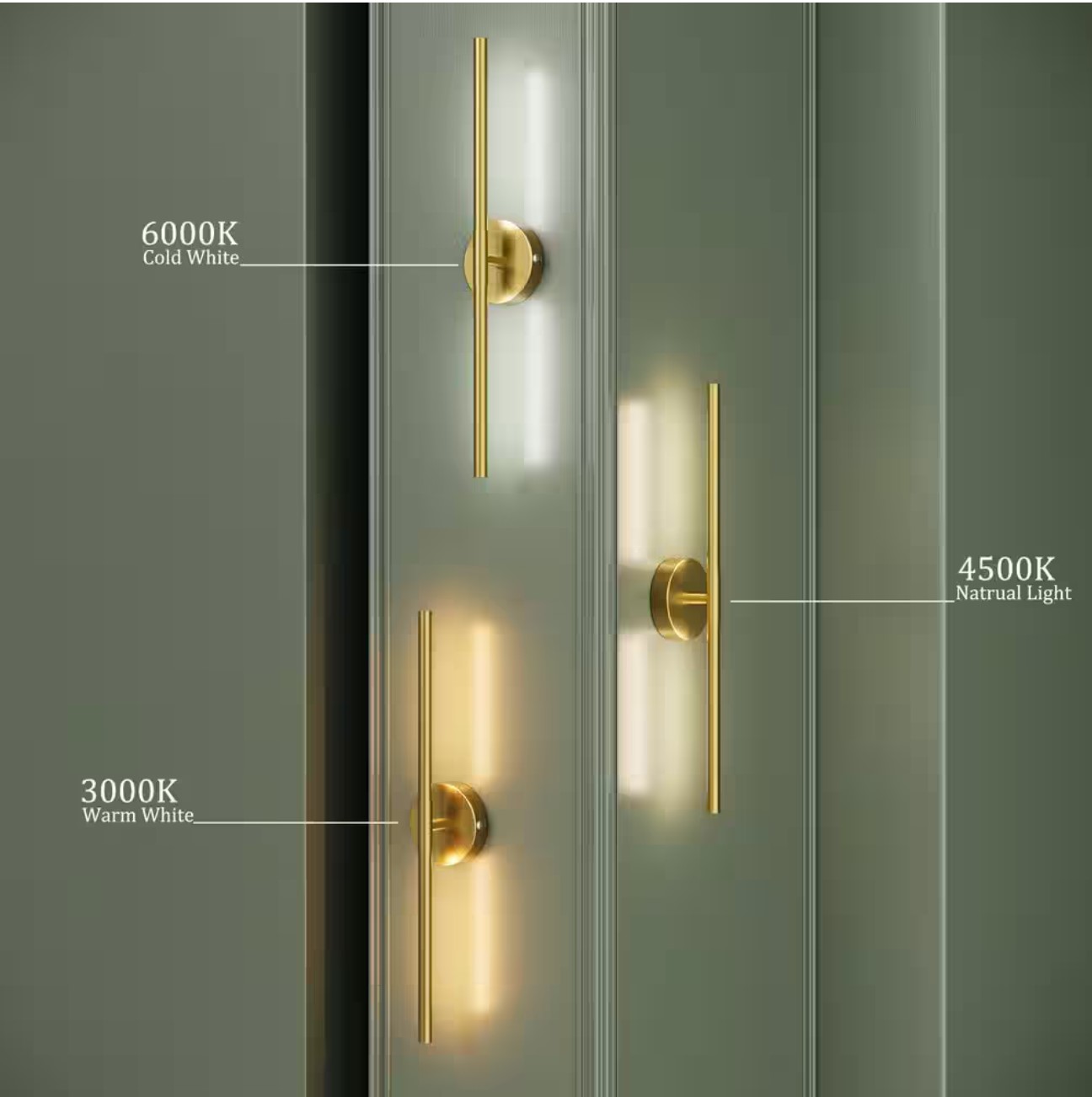 24 in. Modern Gold Battery Operated Wall Sconce (Set of 2) 360° Rotatable Dimmable Rechargeable Wall Light with Remote