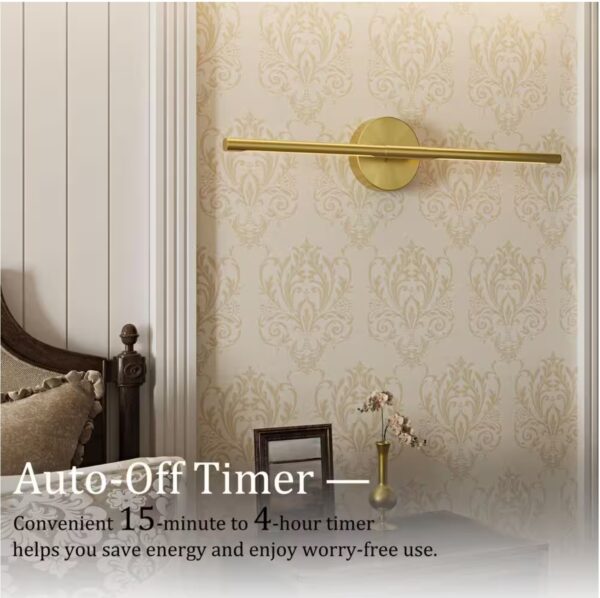 24 in. Modern Gold Battery Operated Wall Sconce (Set of 2) 360° Rotatable Dimmable Rechargeable Wall Light with Remote