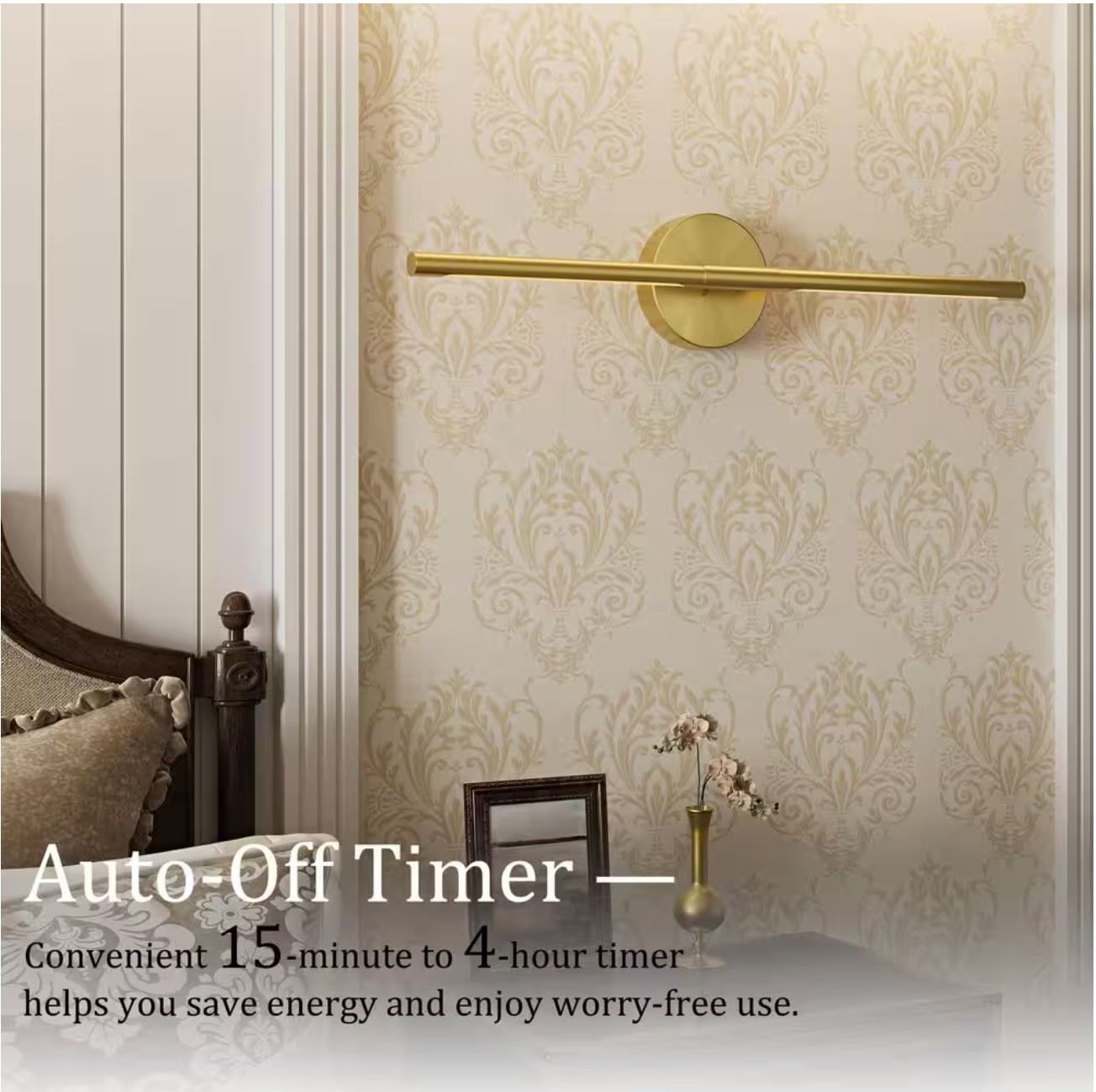 24 in. Modern Gold Battery Operated Wall Sconce (Set of 2) 360° Rotatable Dimmable Rechargeable Wall Light with Remote