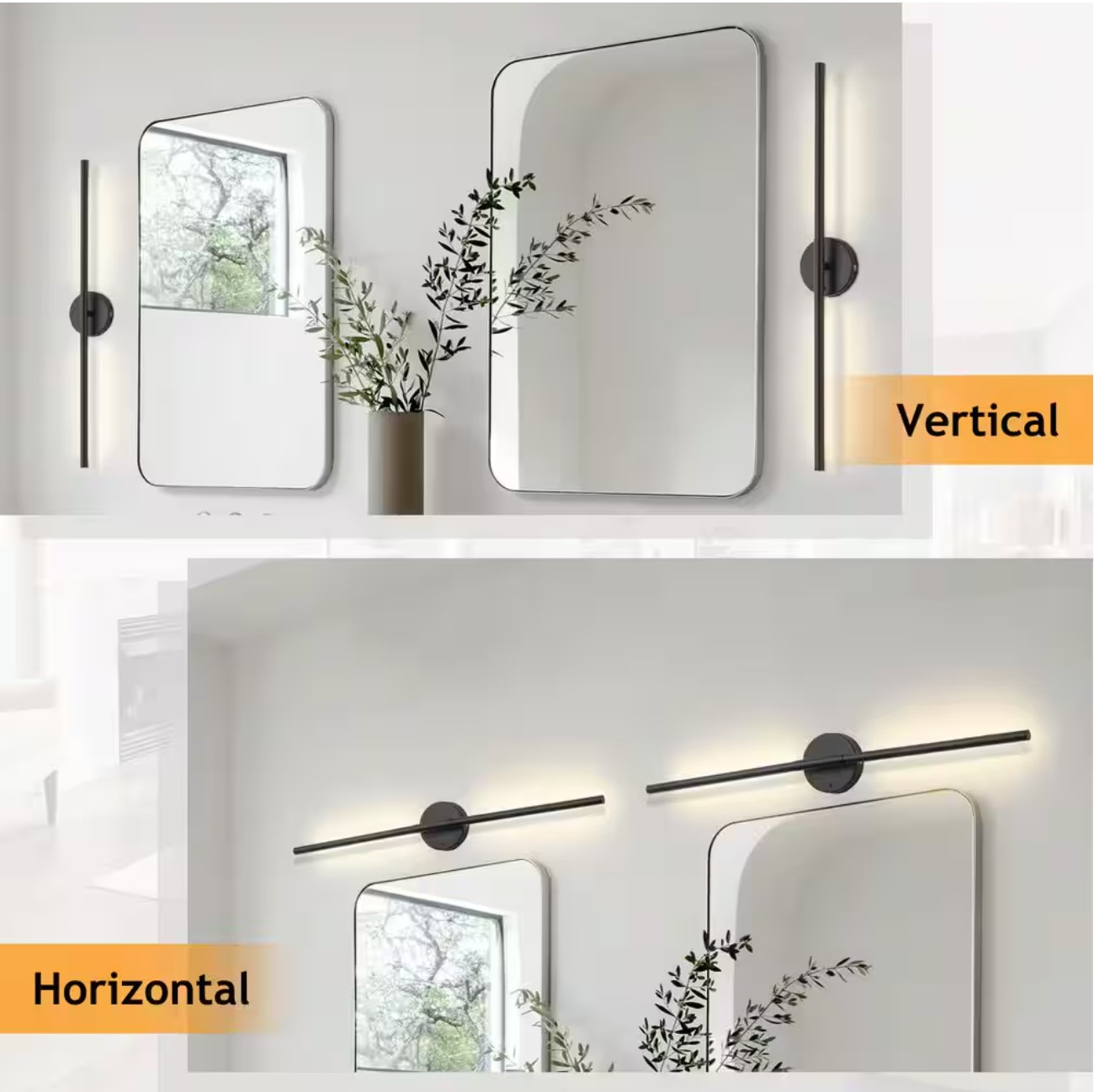 32 in. 2-Light Black Dimmable Color Changing Chargeable LED Wall Lamp Vanity Light Bar with Touch and Remote Control